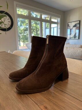 Anne Klein Women's Brown Suede Zip Ankle Boots